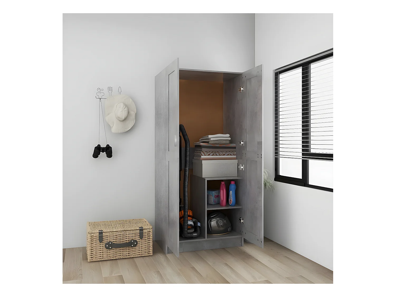 Garde-robe Gris béton 82,5x51,5x180 cm Aggloméré OFR58707 BonneVie Meuble