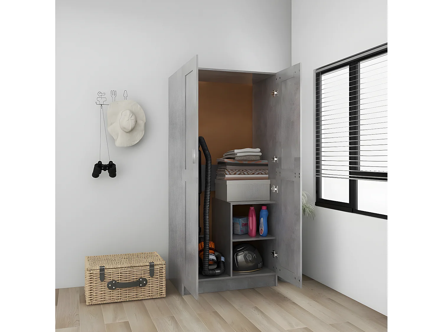 Garde-robe Gris béton 82,5x51,5x180 cm Aggloméré OFR58707 BonneVie Meuble