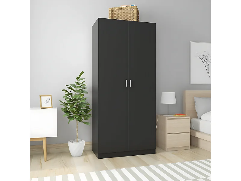 Garde-robe Noir 90x52x200 cm Aggloméré OFR13627 BonneVie Meuble