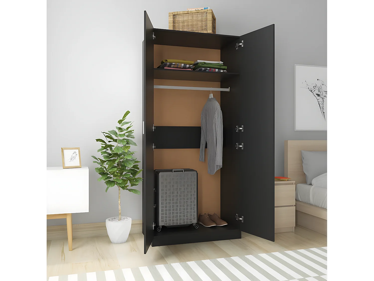 Armario de madera contrachapada negro 90x52x200 cm ES657546