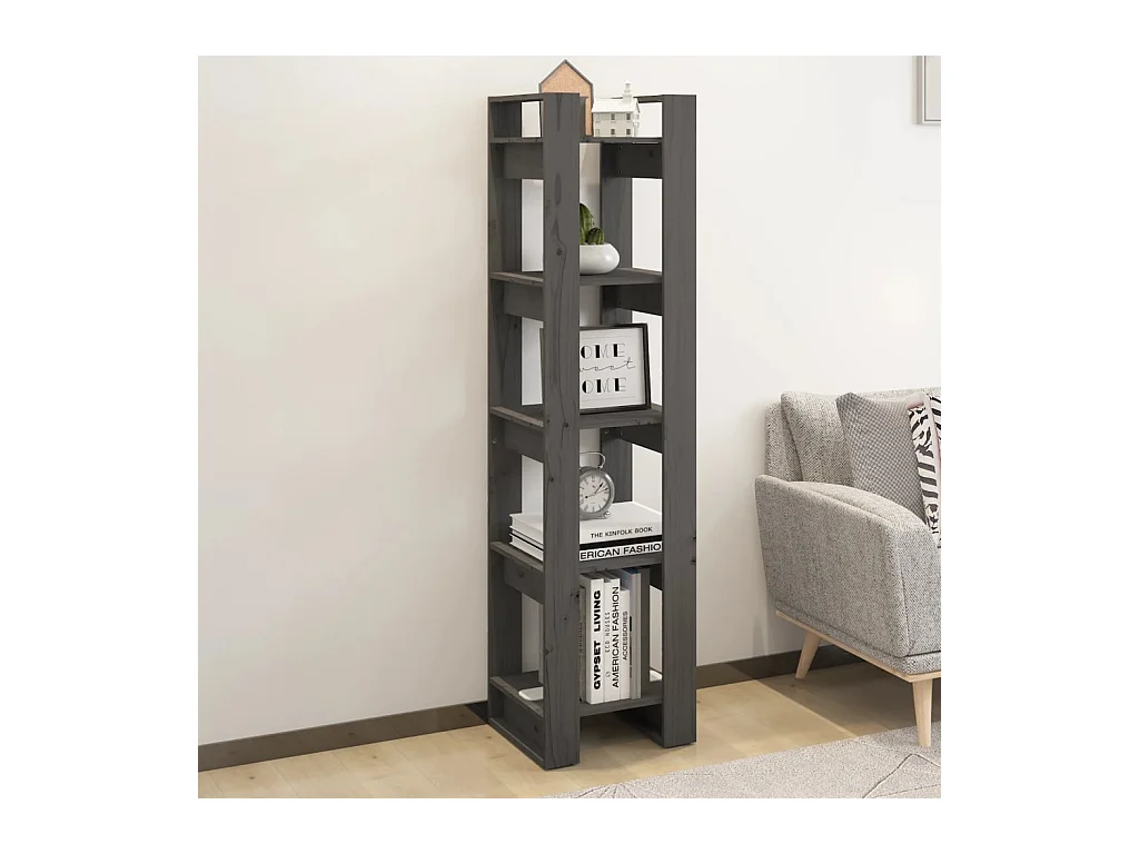 Bibliothèque-Séparateur de pièce Gris 41x35x160 cm Pin solide OFR92926 BonneVie Meuble