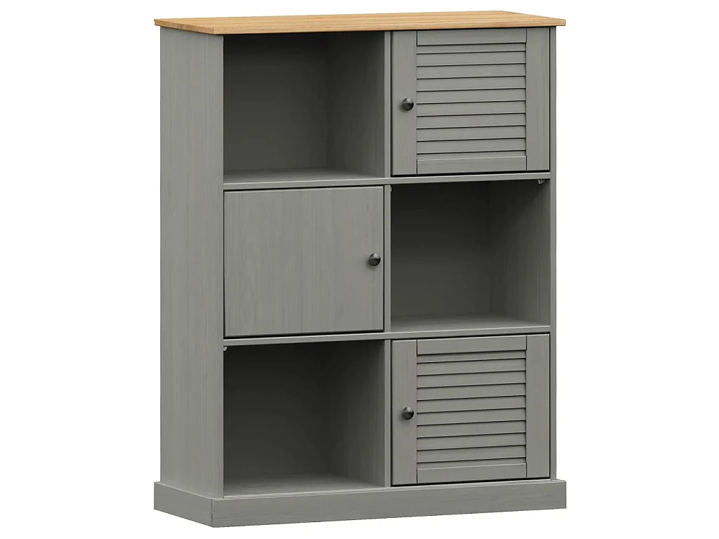 Bibliothèque VIGO gris 90x35x114,5 cm bois massif de pin OFR82914 BonneVie Meuble
