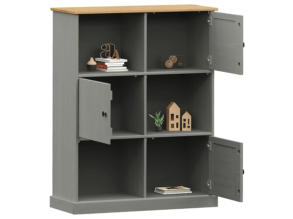 Bibliothèque VIGO gris 90x35x114,5 cm bois massif de pin OFR82914 BonneVie Meuble