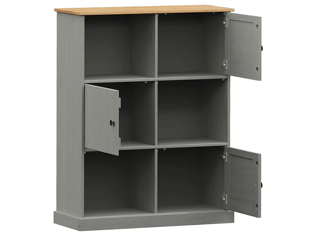Bibliothèque VIGO gris 90x35x114,5 cm bois massif de pin OFR82914 BonneVie Meuble