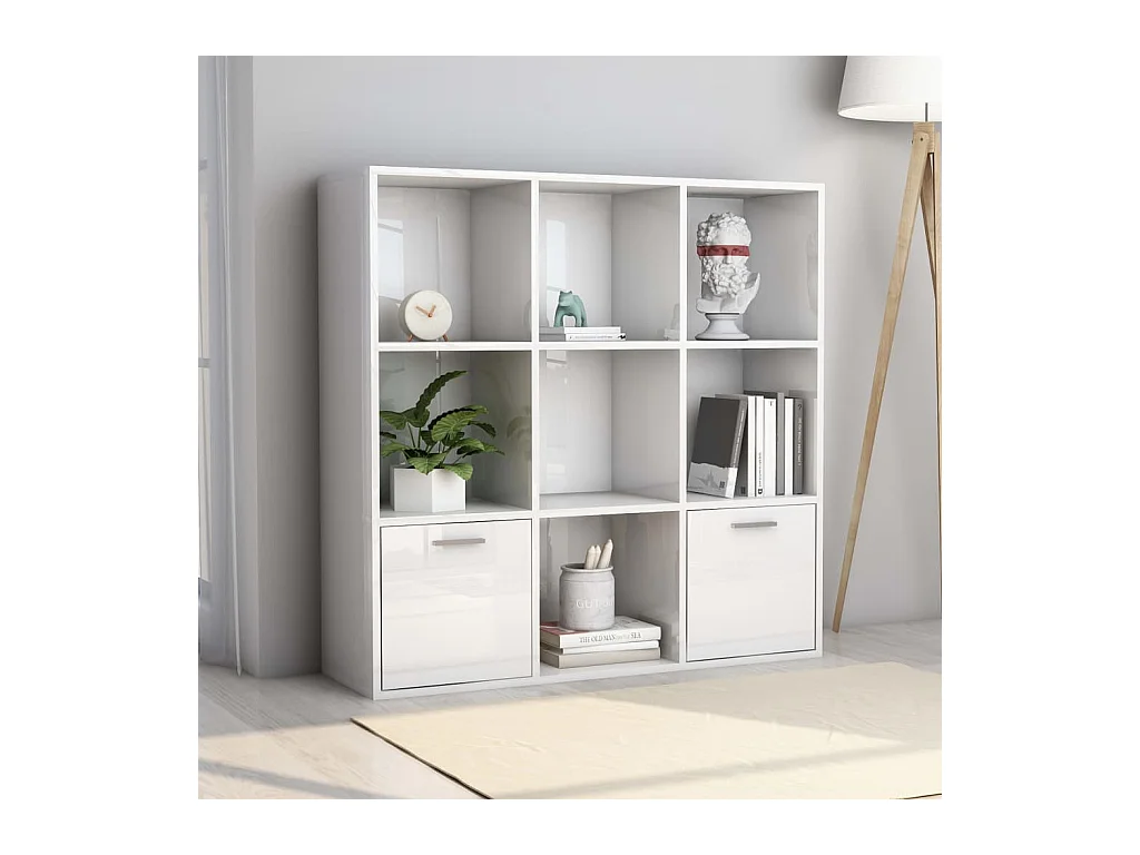 Bibliothèque Blanc brillant 98x30x98 cm Aggloméré OFR72234 BonneVie Meuble