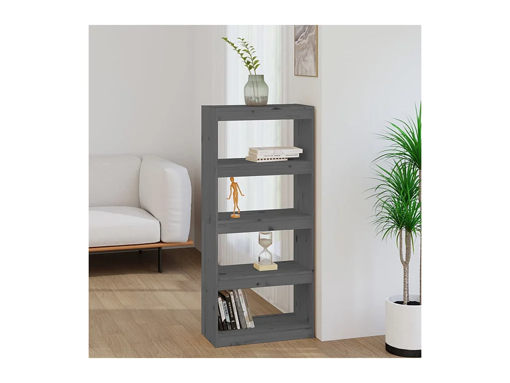 Bibliothèque-Séparateur de pièce Gris 60x30x135,5 cm Pin solide OFR74097 BonneVie Meuble