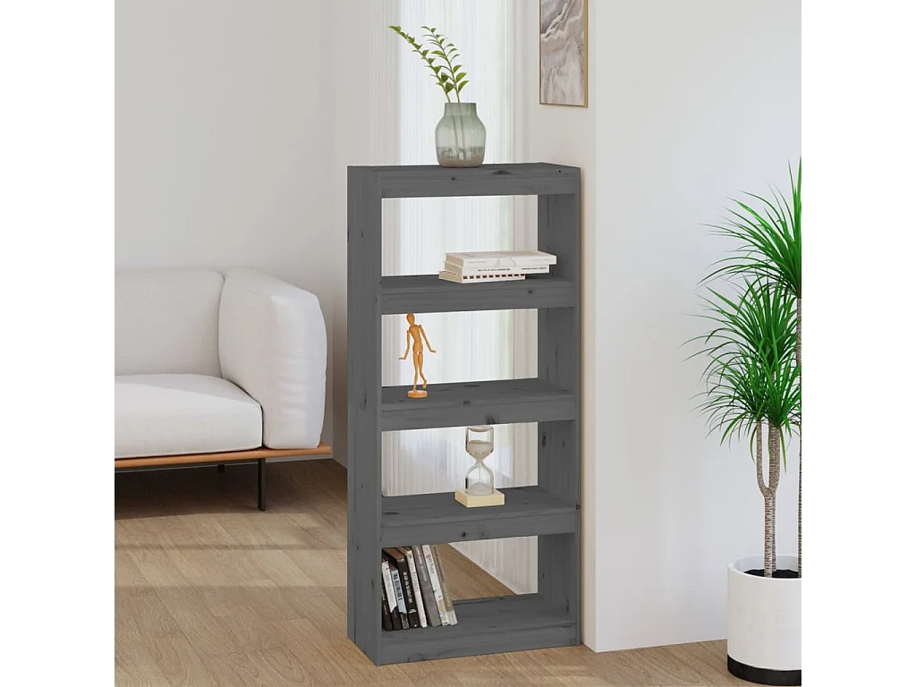 Bibliothèque-Séparateur de pièce Gris 60x30x135,5 cm Pin solide OFR74097 BonneVie Meuble