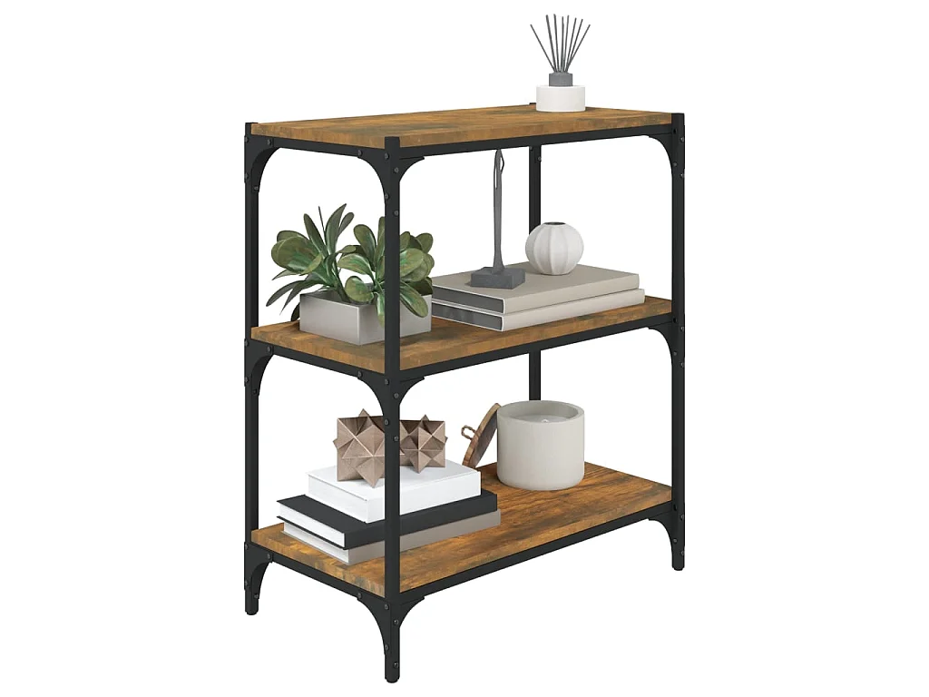 Bibliothèque Chêne fumé 60x33x70,5cm Bois d'ingénierie et acier OFR30450 BonneVie Meuble