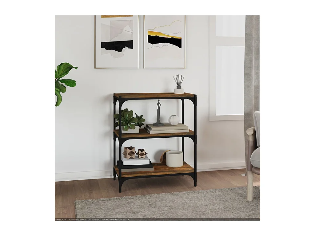 Bibliothèque Chêne fumé 60x33x70,5cm Bois d'ingénierie et acier OFR30450 BonneVie Meuble