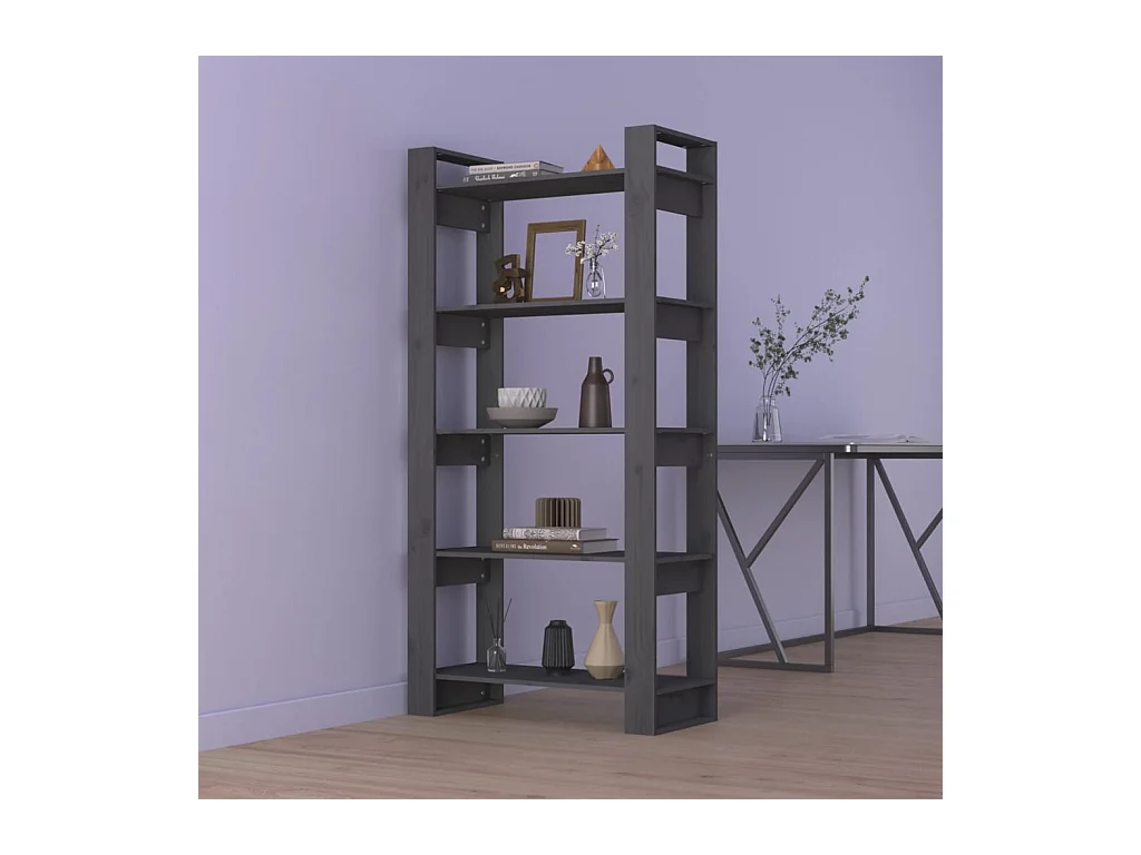 Bibliothèque-Séparateur de pièce Gris 80x35x160 cm Bois massif OFR39465 BonneVie Meuble