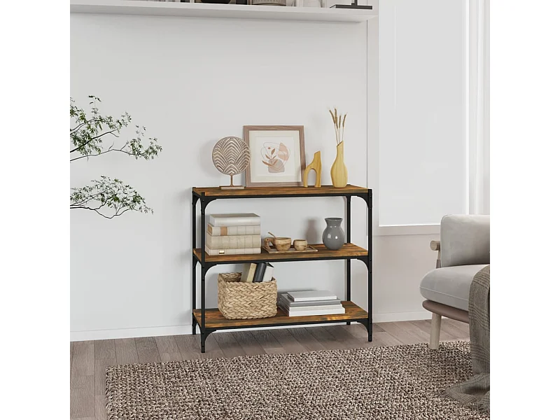 Boekenkast 80x33x70,5 cm hout en staal gerookt eikenkleur NL367877