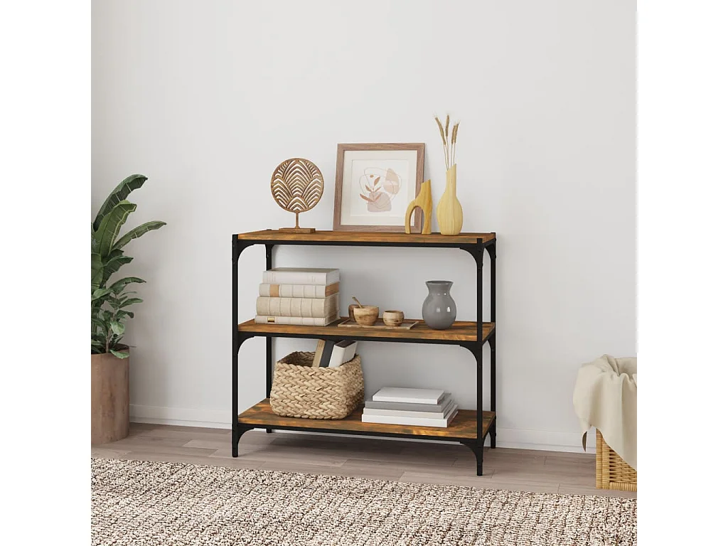 Bibliothèque Chêne fumé 80x33x70,5cm Bois d'ingénierie et acier OFR93377 BonneVie Meuble