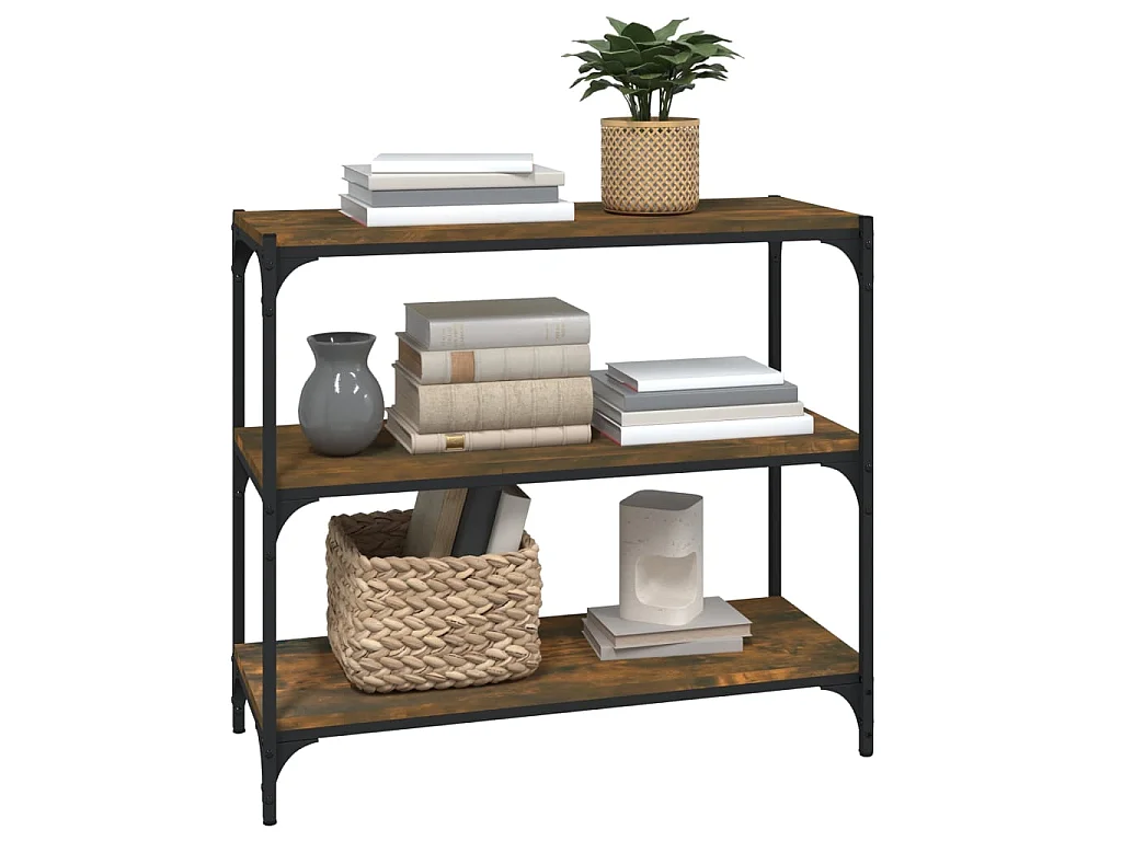 Bibliothèque Chêne fumé 80x33x70,5cm Bois d'ingénierie et acier OFR93377 BonneVie Meuble