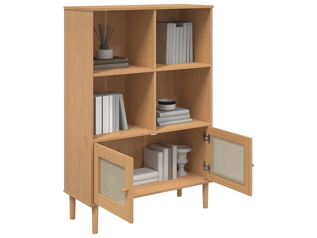 Bibliothèque SENJA aspect de rotin marron bois massif de pin OFR69111 BonneVie Meuble