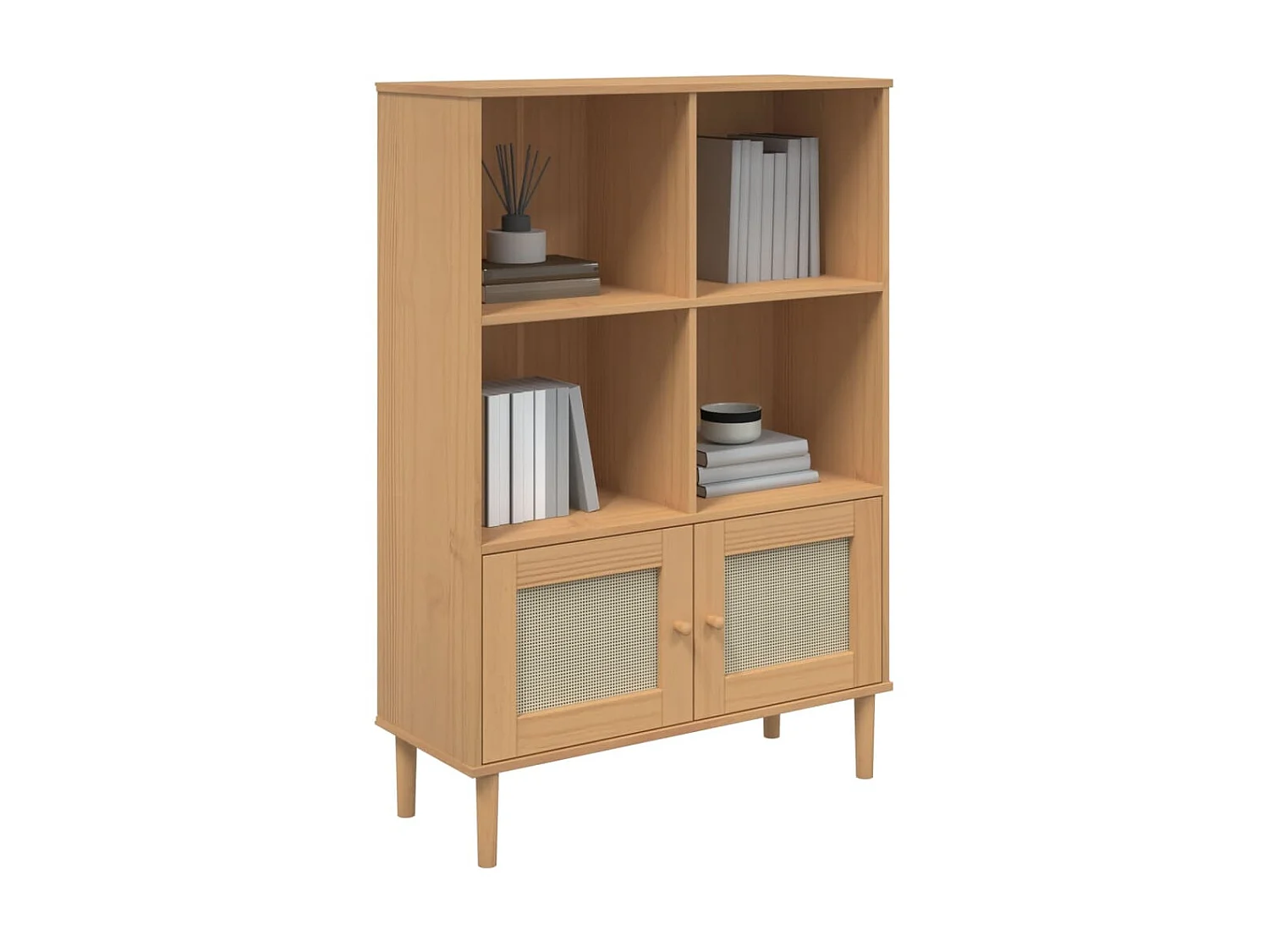 Bibliothèque SENJA aspect de rotin marron bois massif de pin OFR69111 BonneVie Meuble