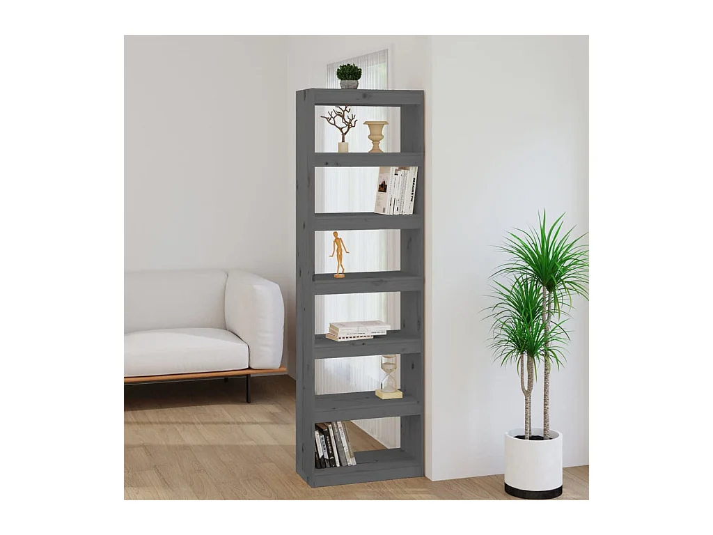 Bibliothèque-Séparateur de pièce Gris 60x30x199,5 cm Pin solide OFR40884 BonneVie Meuble
