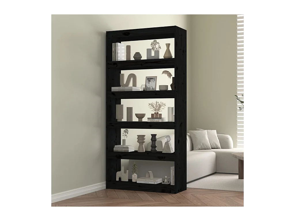 Bibliothèque-Séparateur de pièce Noir 80x30x167,4 cm Pin solide OFR60336 BonneVie Meuble