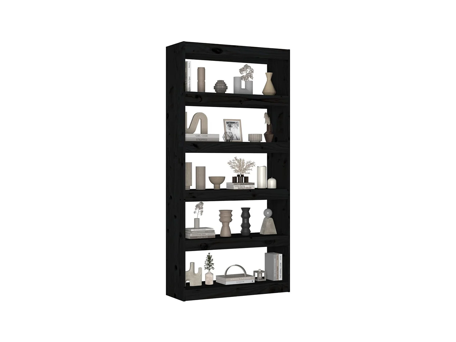 Bücherregal/Bücherschrank,Raumteiler Schwarz 80x30x167,4 cm Massivholz Kiefer -gkd462497