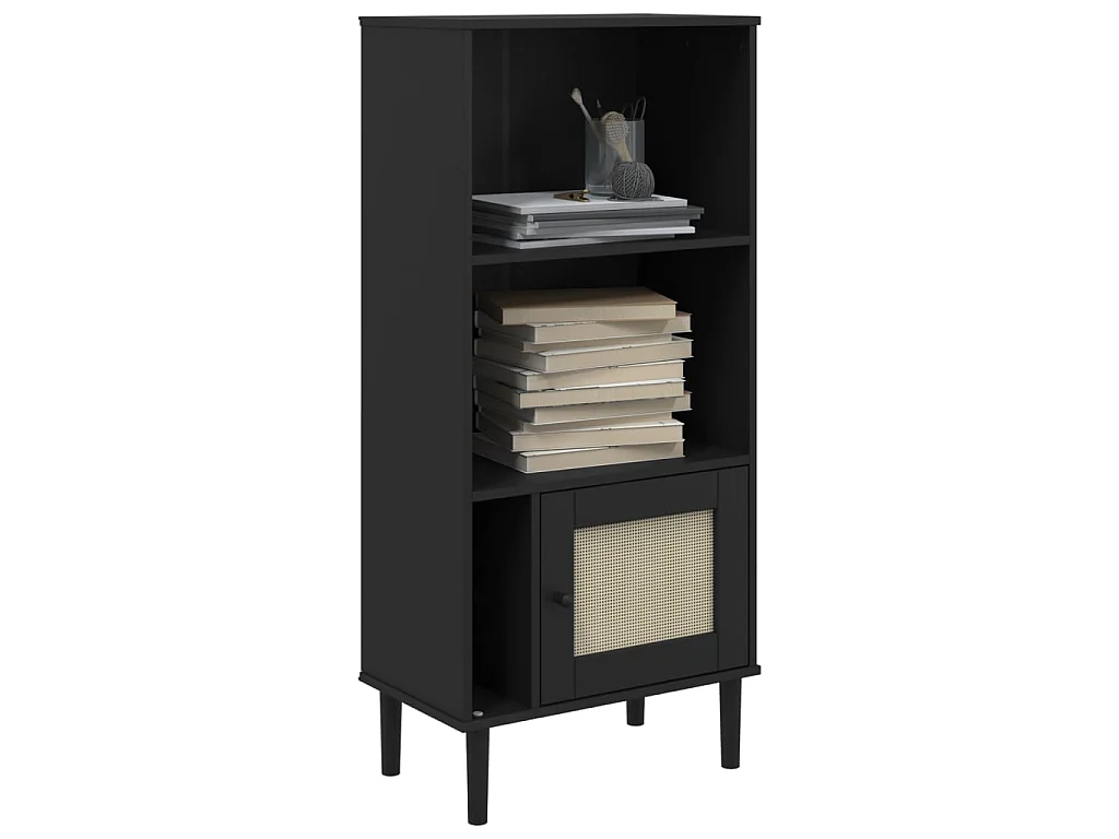 Boekenkast SENJA rattan-look 60x35x130 cm grenenhout zwart NL485499