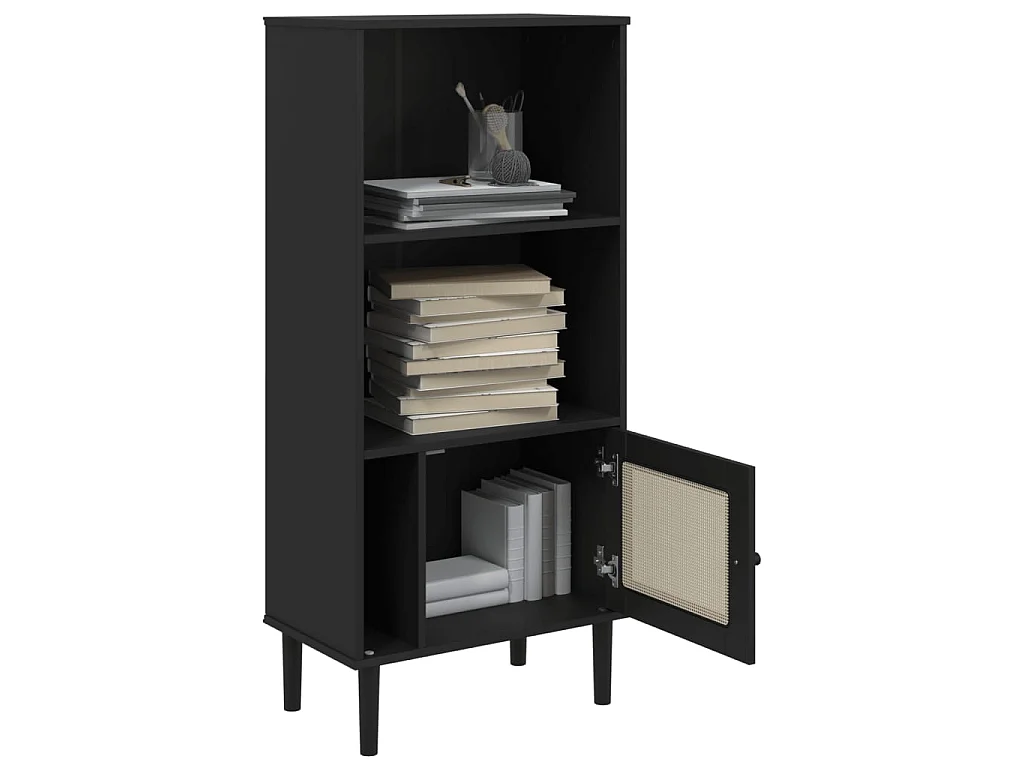 Boekenkast SENJA rattan-look 60x35x130 cm grenenhout zwart NL485499