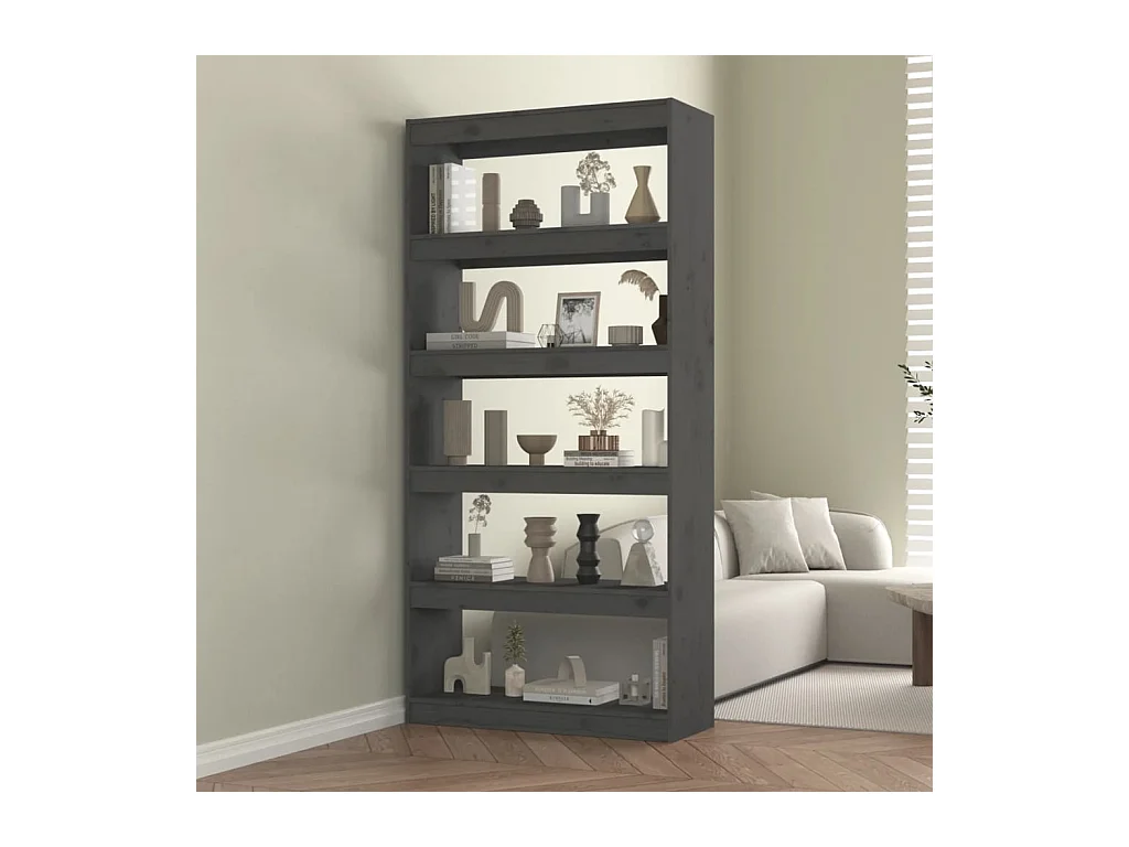 Bibliothèque-Séparateur de pièce Gris 80x30x167,4 cm Pin solide OFR14033 BonneVie Meuble