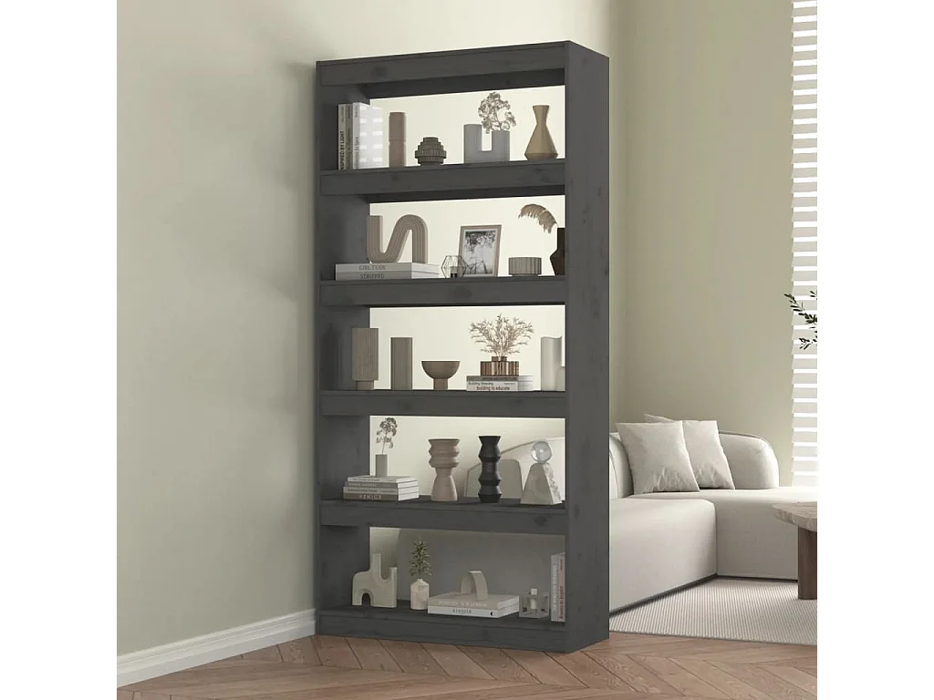 Bibliothèque-Séparateur de pièce Gris 80x30x167,4 cm Pin solide OFR14033 BonneVie Meuble