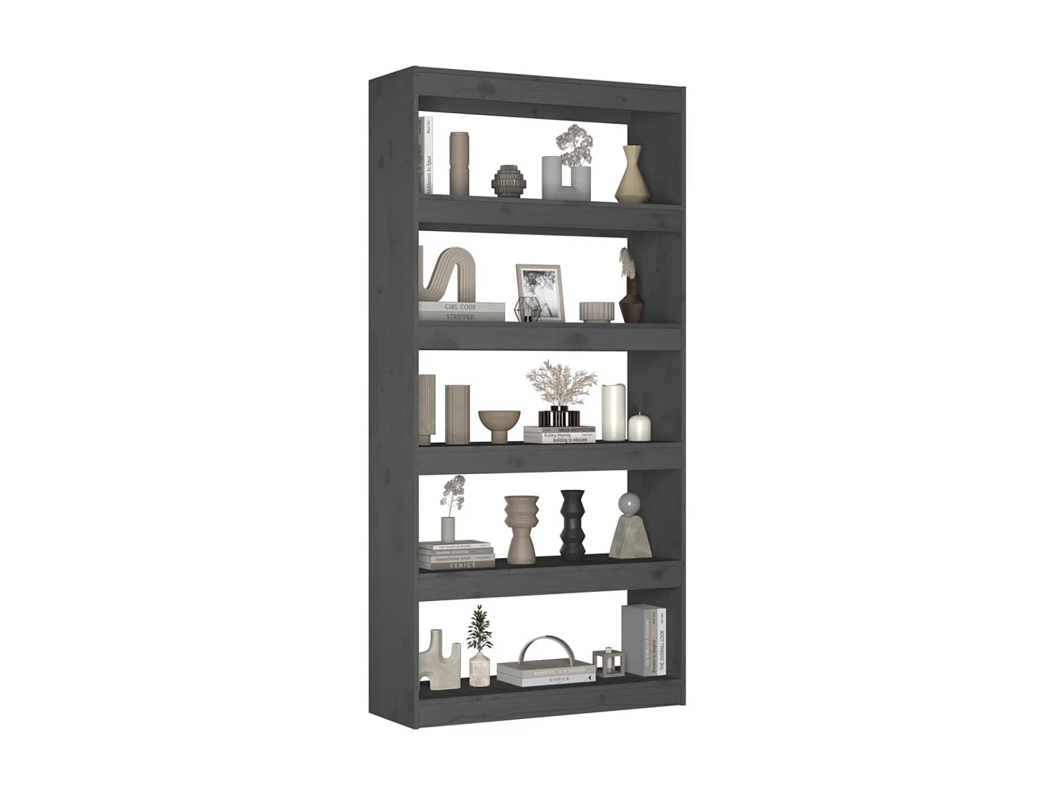 Bibliothèque-Séparateur de pièce Gris 80x30x167,4 cm Pin solide OFR14033 BonneVie Meuble