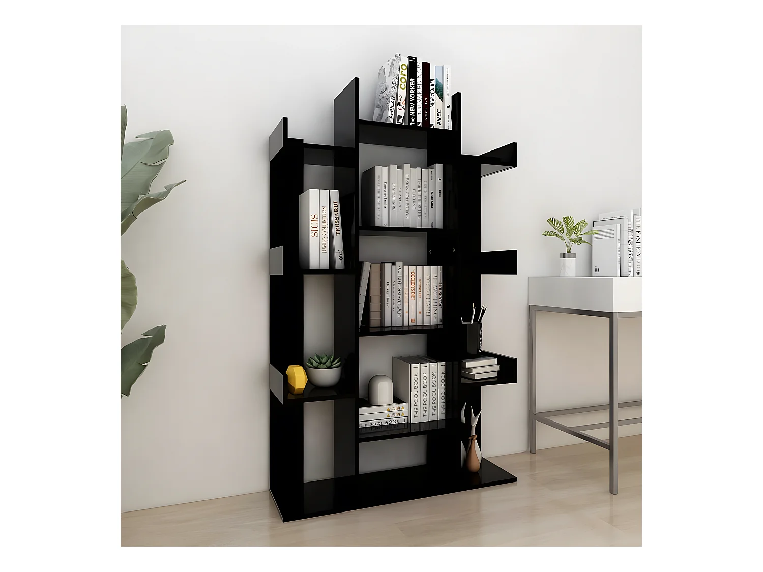 Bibliothèque Noir 86x25,5x140 cm Aggloméré OFR30128 BonneVie Meuble