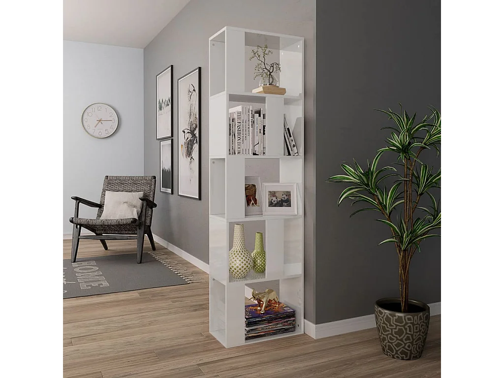Bibliothèque-Séparateur de pièce Blanc brillant 45x24x159 cm OFR74896 BonneVie Meuble