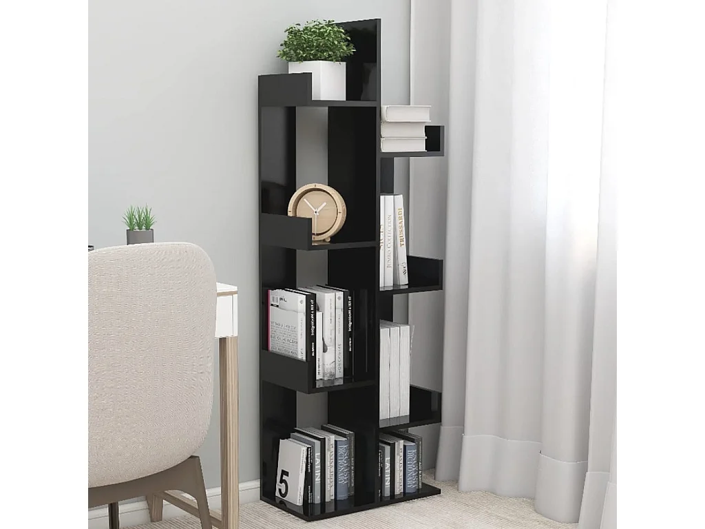 Bibliothèque Noir 48x25,5x140 cm Aggloméré OFR92609 BonneVie Meuble