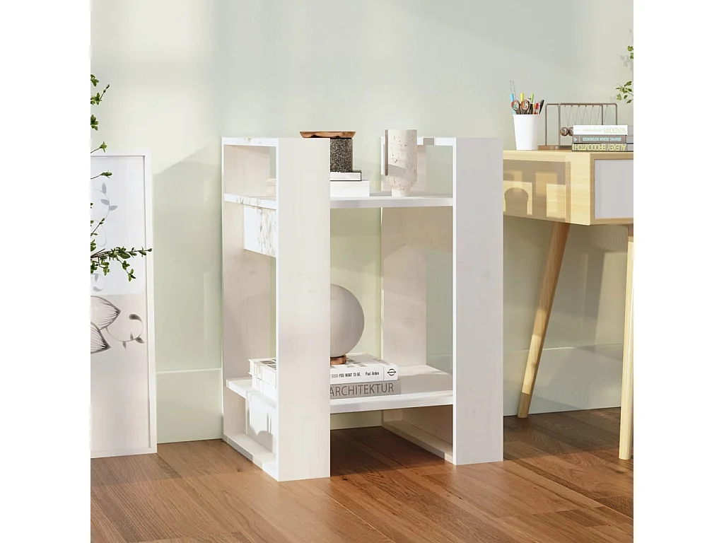 Bibliothèque-Séparateur de pièce Blanc 41x35x57 cm Pin solide OFR60072 BonneVie Meuble