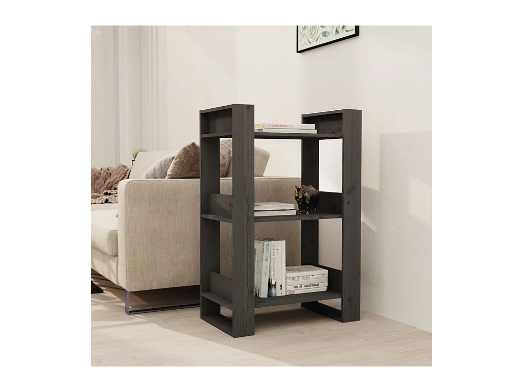 Bibliothèque-Séparateur de pièce Gris 60x35x91 cm Pin solide OFR96334 BonneVie Meuble