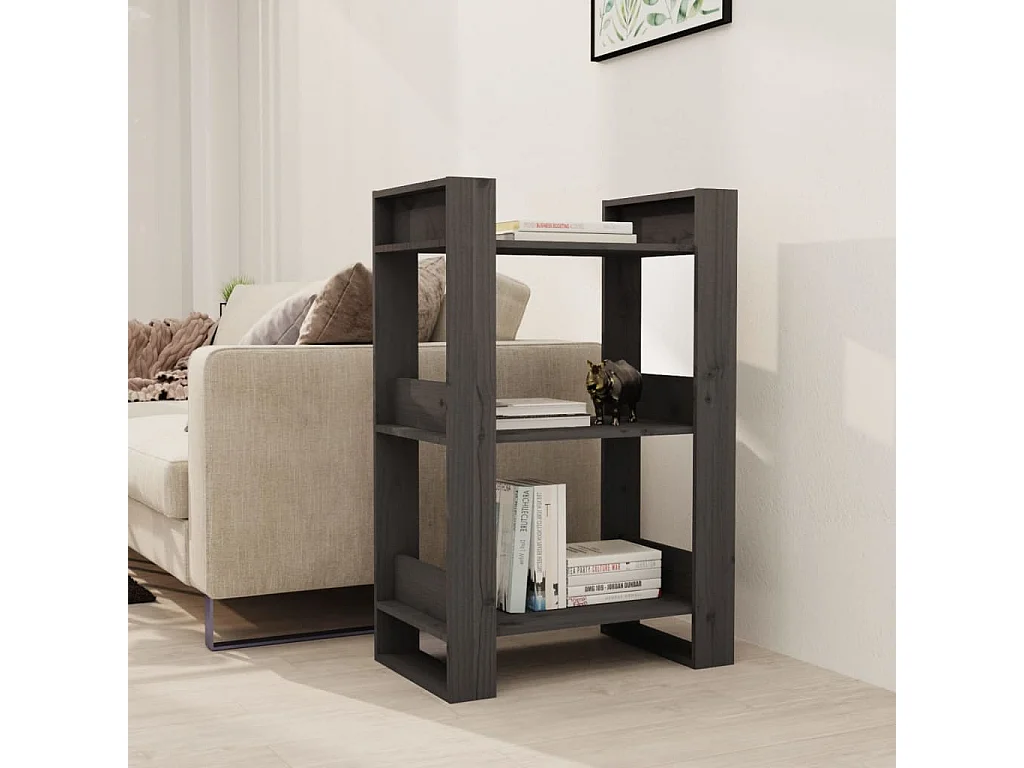 Bibliothèque-Séparateur de pièce Gris 60x35x91 cm Pin solide OFR96334 BonneVie Meuble