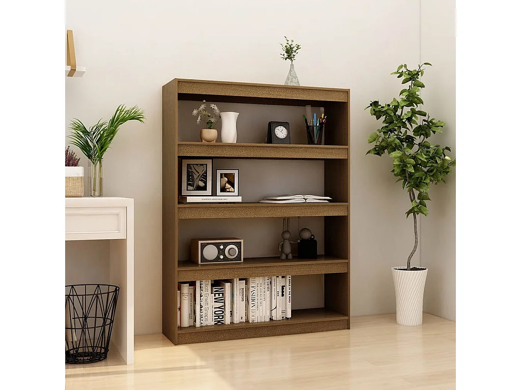 Bibliothèque-Séparateur de pièce Marron miel 100x30x135,5cm Pin OFR42336 BonneVie Meuble