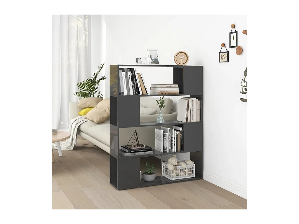 Bibliothèque-Séparateur de pièce Gris brillant 100x24x124 cm OFR91981 BonneVie Meuble