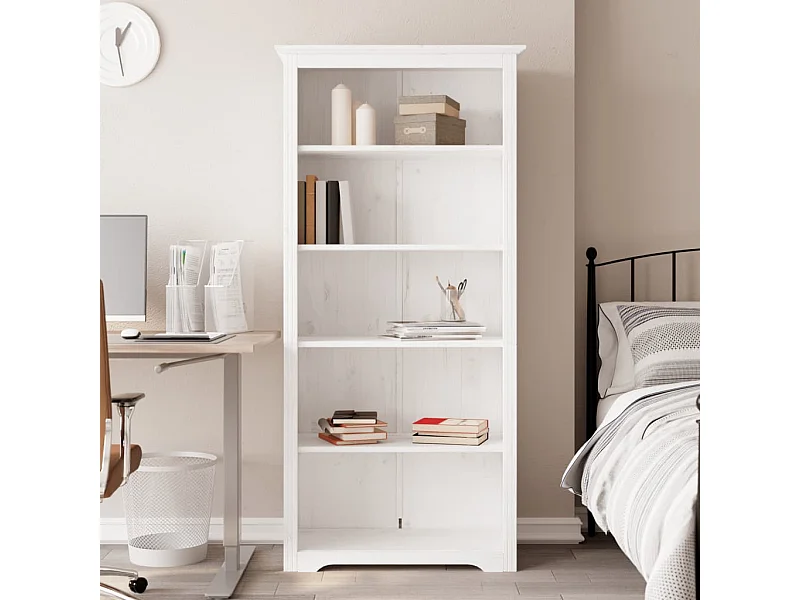 Boekenkast 5-laags BODO 82x40x173 cm massief grenenhout wit NL914478