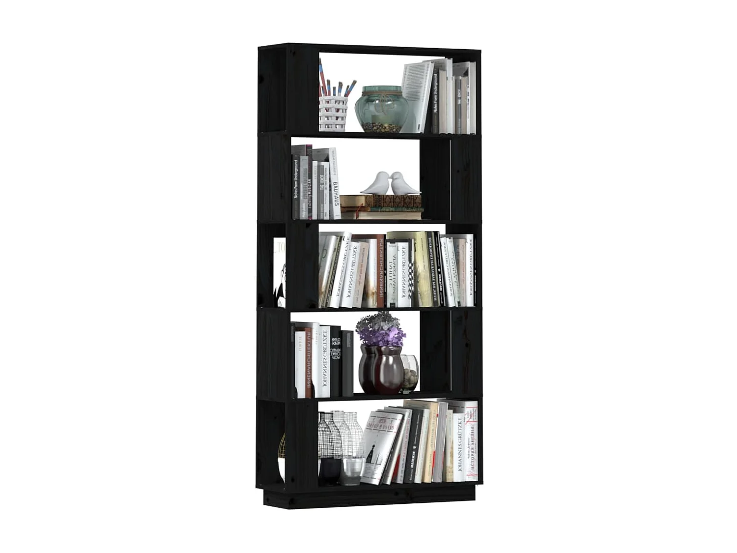 Bibliothèque-Séparateur de pièce Noir 80x25x163,5 cm Pin solide OFR10408 BonneVie Meuble