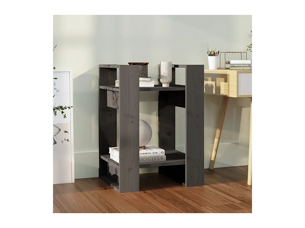 Bibliothèque-Séparateur de pièce Gris 41x35x57 cm Pin solide OFR23604 BonneVie Meuble