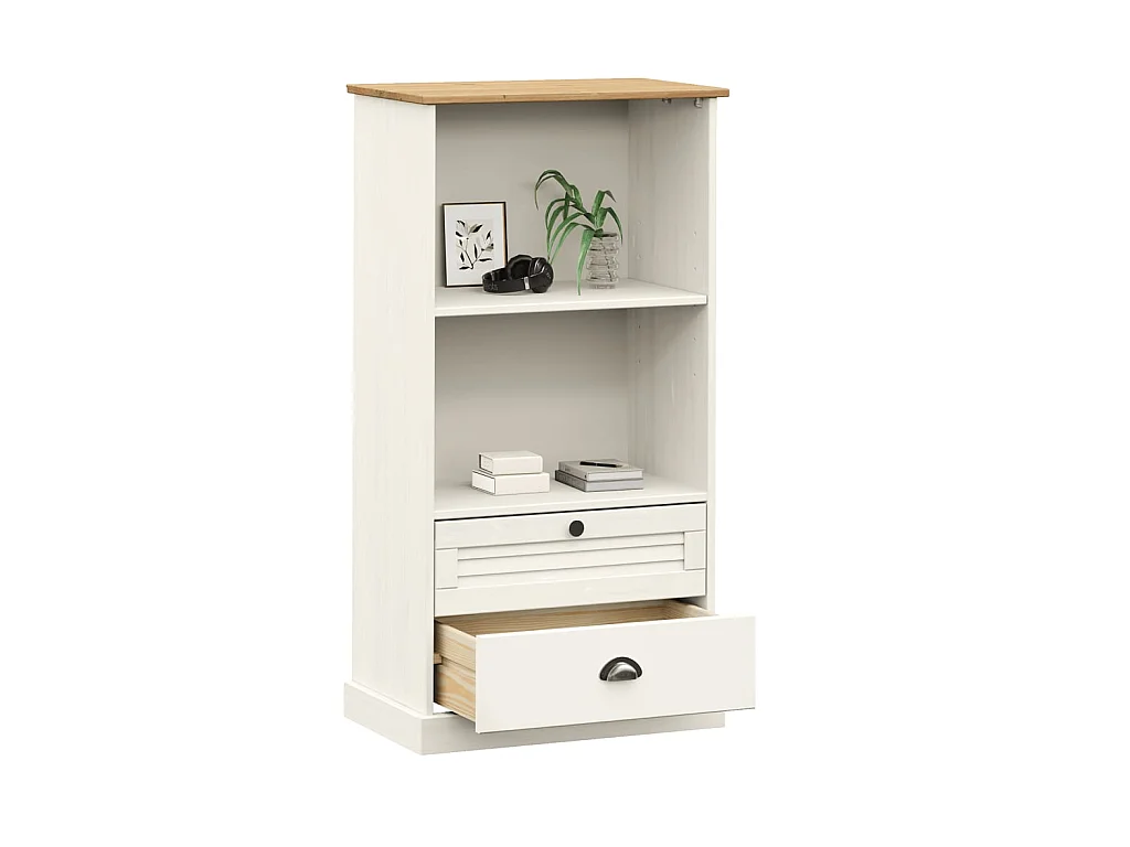 Bibliothèque VIGO blanc 60x35x114,5 cm bois massif de pin OFR10340 BonneVie Meuble