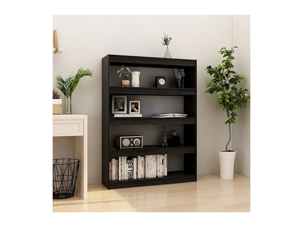 Bibliothèque-Séparateur de pièce Noir 100x30x135,5cm Pin massif OFR82227 BonneVie Meuble