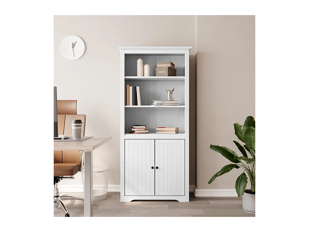 Bibliothèque BODO blanc 80 x 40 x 172 cm bois de pin massif OFR26700 BonneVie Meuble