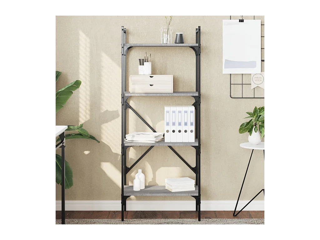 Bibliothèque à 4 niveaux sonoma gris 56x31,5x138,5 cm OFR12585 BonneVie Meuble