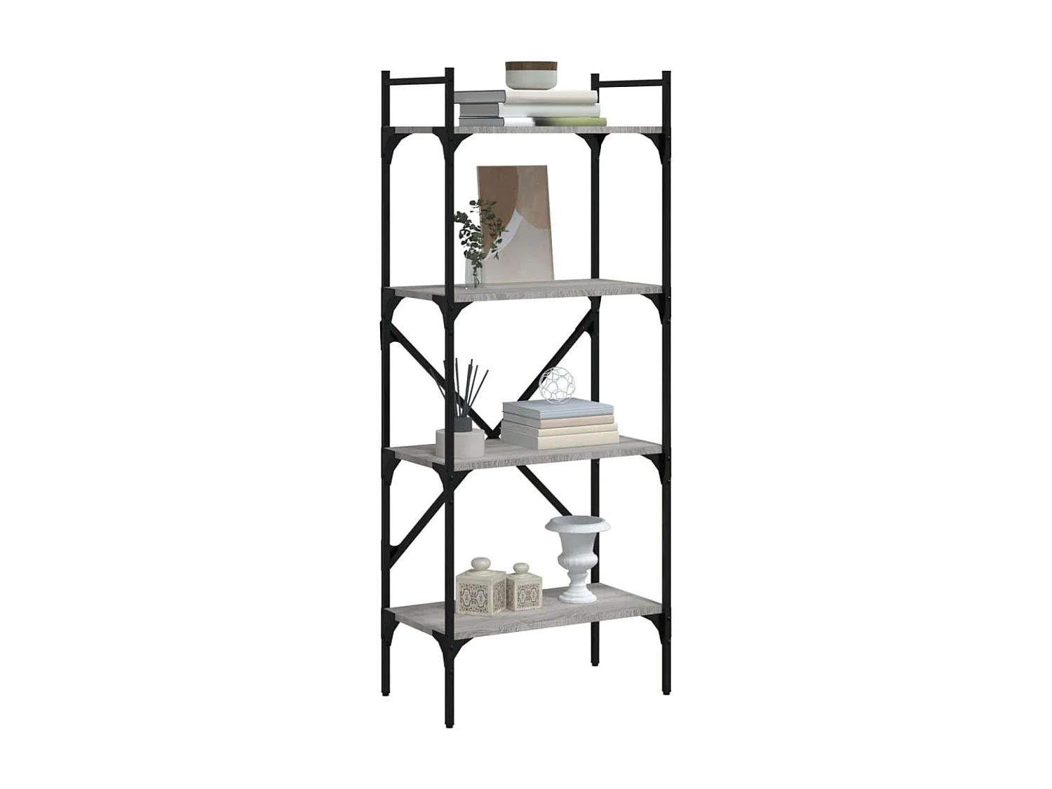 Bibliothèque à 4 niveaux sonoma gris 56x31,5x138,5 cm OFR12585 BonneVie Meuble