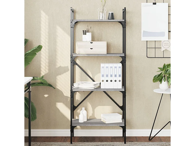 Bibliothèque à 4 niveaux sonoma gris 56x31,5x138,5 cm OFR12585 BonneVie Meuble