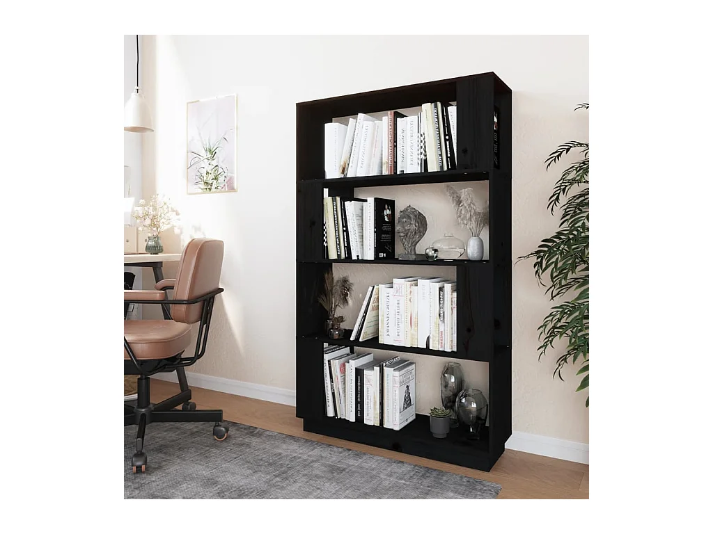Bücherregal/Bücherschrank,Raumteiler Schwarz 80x25x132 cm Massivholz Kiefer -gkd908180
