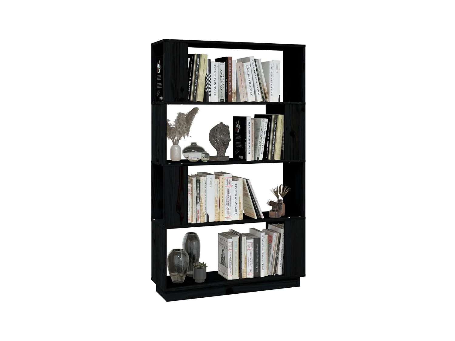 Bücherregal/Bücherschrank,Raumteiler Schwarz 80x25x132 cm Massivholz Kiefer -gkd908180