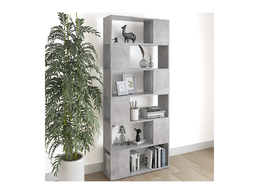 Bibliothèque-Séparateur de pièce Gris béton 80x24x186 cm OFR47826 BonneVie Meuble