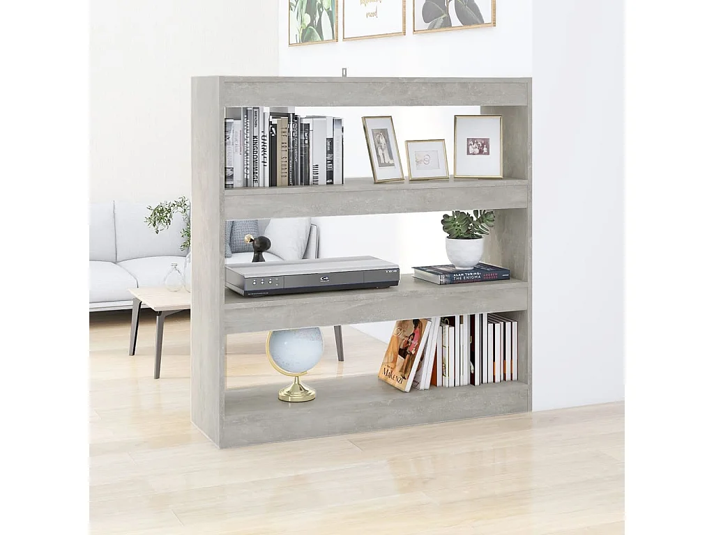 Bibliothèque-Séparateur de pièce Gris béton 100x30x103 cm OFR40364 BonneVie Meuble