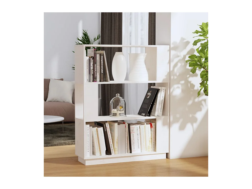 Bibliothèque-Séparateur de pièce Blanc 80x25x101 cm Pin solide OFR48431 BonneVie Meuble