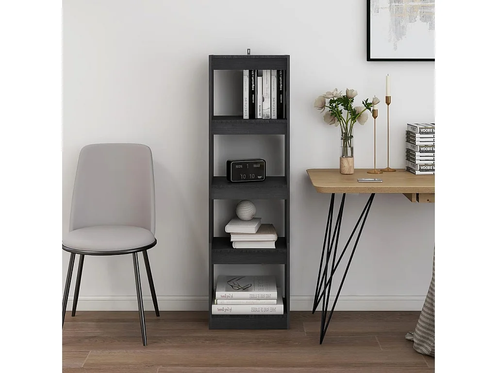 Bibliothèque-Séparateur de pièce Gris 40x30x135,5 cm Pin massif OFR44731 BonneVie Meuble
